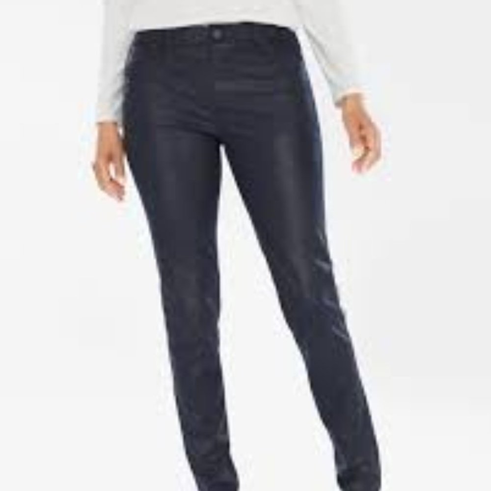 Chico's Womens Faux Suede Knit Pants Shimmer Stretch Dark Blue Size 14R (34x30)